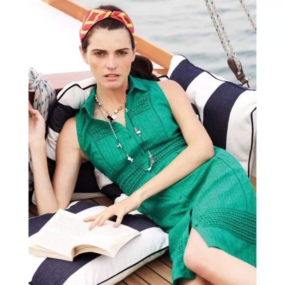 Anthropologie Maeve Retro Beda Swiss Dot Turquoise Eyelet Shirtdress